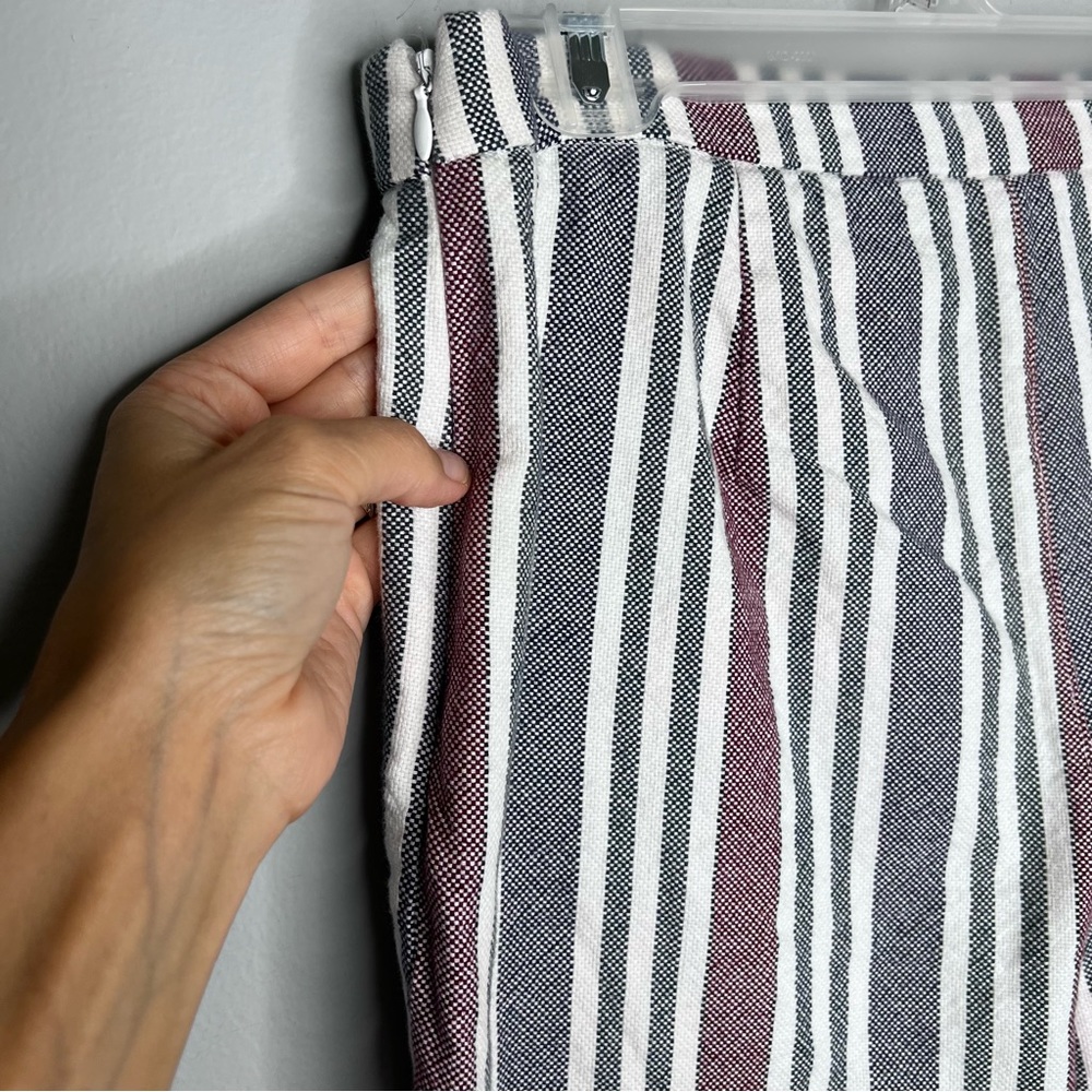 A24 Free People Striped Linen Pants Pull On Side Zip Ankle - Picture 11 of 11